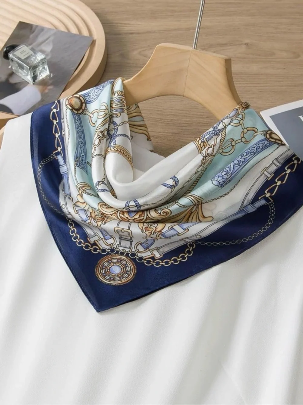 Designer Equestrian Print Neck Scarf - Blue & White
